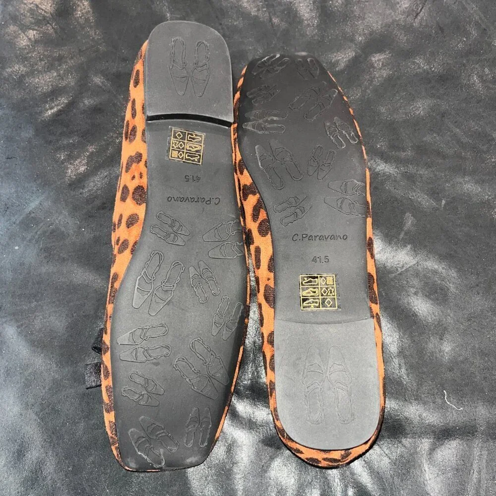 C.PARAVANO BOWKNOT SUEDE LEOPARD AIDA SQUARE TOE BALLET FLATS - NWOB - SIZE 41.5